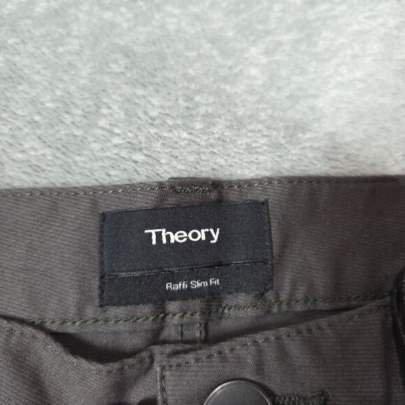 Theory Pants Mens 36 Raffi Slim Fit Thyme Green Twill Stretch Trousers Preppy NE - Picture 3 of 9